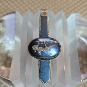 Vintage Siam Dancer Sterling Silver and Blue Gray Enamel Tie Clip